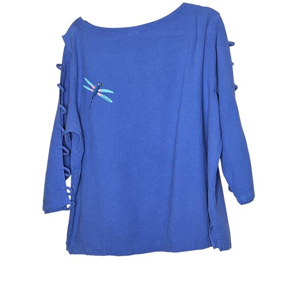 CMC Hand-Painted Iris Blue Tunic Top Sleeves XXL Cotton Lightweight Art you wear - Picture 2 of 8
